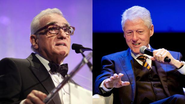 Ein Doppelporträt von Martin Scorsese und Bill Clinton bei einer Veranstaltung.