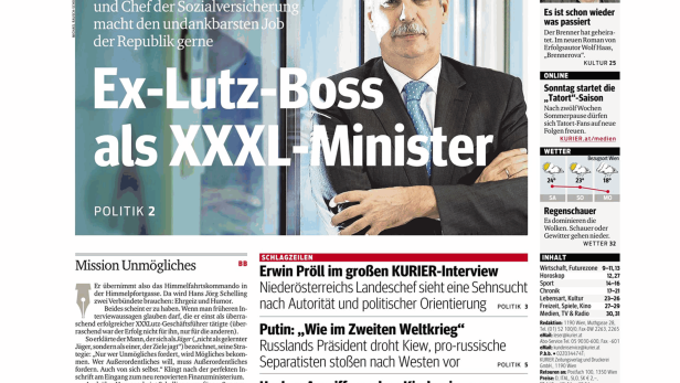 Schlagzeile vom 30.08.2014Ex-Lutz-Boss als XXXL-MinisterKurier