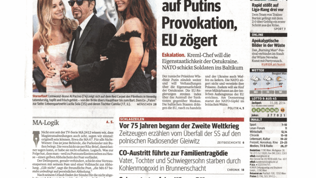 Schlagzeile vom 01.09.2014NATO reagiert auf Putins Provokation, EU zögertKurier