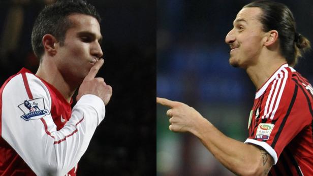 Robin van Persie und Zlatan Ibrahimović in ihren jeweiligen Trikots.