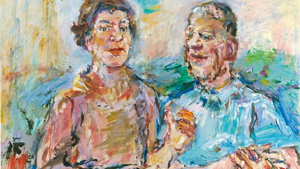 Ein Gemälde zweier Personen, eine Frau und ein Mann, in einem impressionistischen Stil.