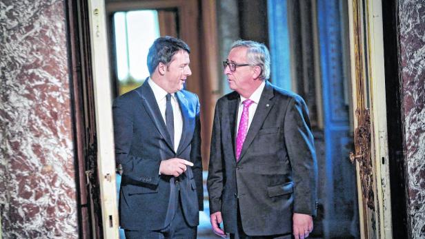 Italiens Premier Renzi (l.) wirbt bei EU-Kommissionspräsident Juncker um Hilfe gegen Brennerkontrollen