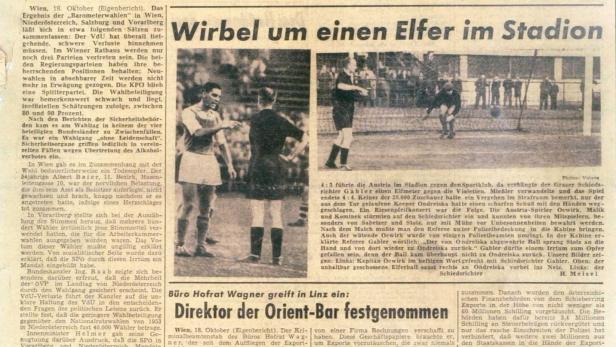 Titelseite des „Neuen Kurier“ vom 18. Oktober 1954 mit Artikeln über Wahlen und Kriminalität.