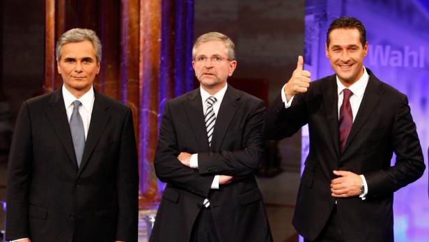 2008: Verlierer Werner Faymann und Wilhelm Molterer, Gewinner Heinz-Christian Strache