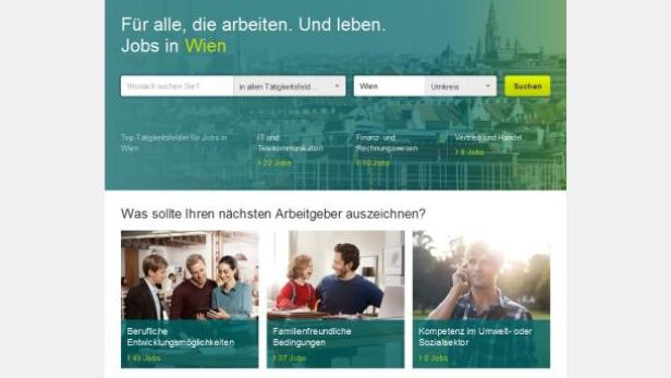 Die Webseite XING Stellenmarkt mit Fokus auf Jobs in Wien.