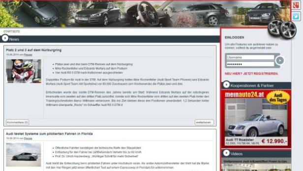 Die Webseite audi4ever.com mit Artikeln über Audi-Autos und -Technologien.