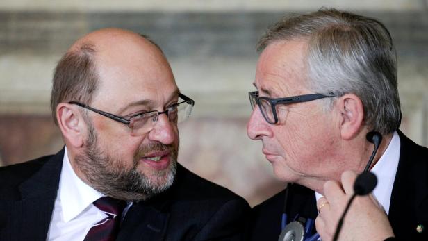 Schulz, Präsident des EU-Parlaments &amp;amp; Juncker, EU-Kommissionspräsident.