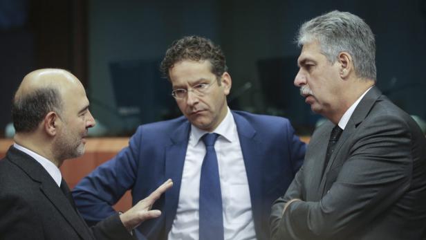 Groll über Franzosen: Dijsselbloem, Schelling mit EU-Kommissar Moscovici