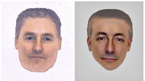 Das Fahndungsfoto der Metropolitan Police - bei beiden Darstellungen handelt es sich um den selben Mann.