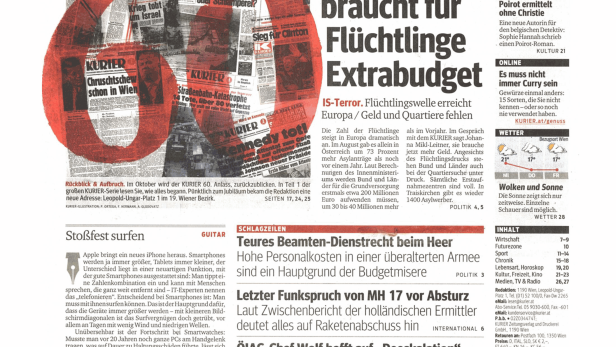 Titelseite der österreichischen Tageszeitung „Kurier“ vom 10. September 2014.