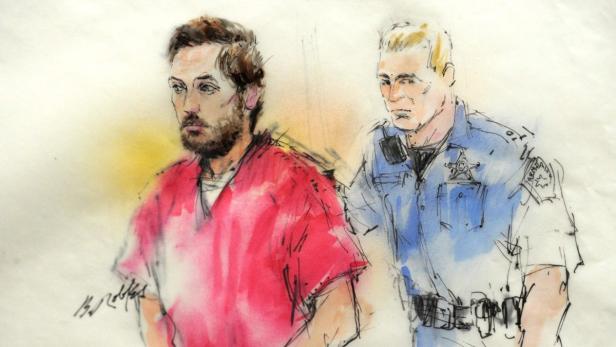 Colorado shooting suspect James Holmes is pictured in a courtroom sketch as he is led into court for a preliminary hearing in Centennial, Colorado January 7, 2013. Holmes, a former graduate student charged with shooting a dozen people to death last July at a screening of a &quot;Batman&quot; film in Colorado, returned to court on Monday as prosecutors set out to convince a judge they have enough evidence to put him on trial. REUTERS/Bill Robles (UNITED STATES - Tags: CRIME LAW)