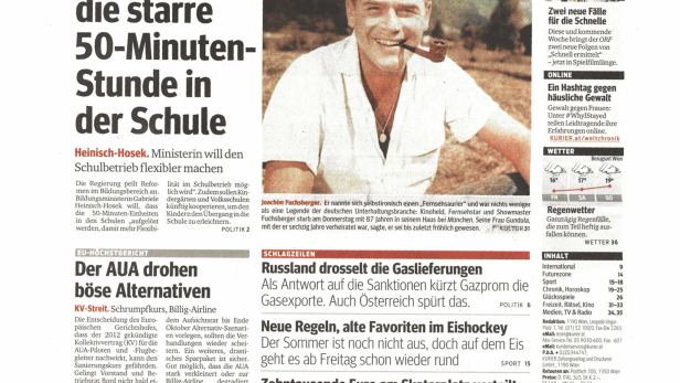 Schlagzeile vom 12.09.2014Aus für die starre 50-Minuten-Stunde in der SchuleKurier