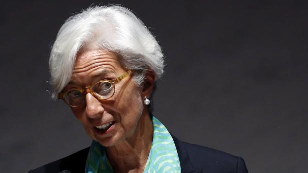 IMF Managing Director Lagarde gives a speech durin