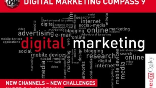 Das Cover des „Digital Marketing Compass 9“ zeigt eine Wortwolke zum Thema digitales Marketing.