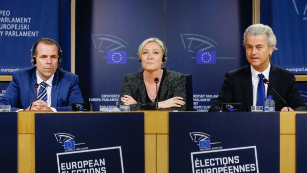 „Kerngruppe“ der Rechten: Vilimsky, Le Pen, Wilders (v. li. n. re.)