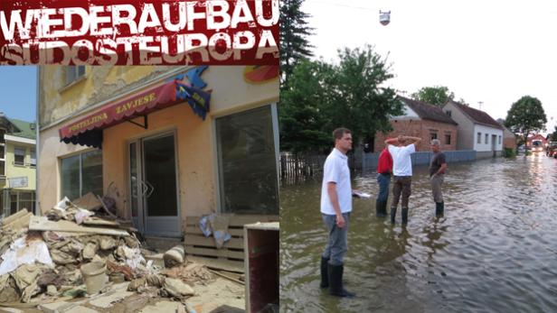 Zerstörung und Überschwemmungen in Südosteuropa.