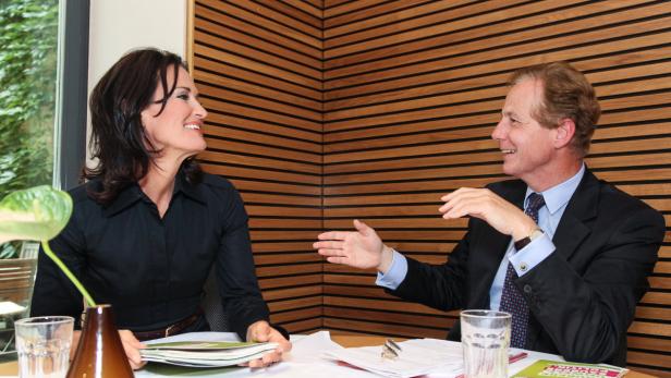 Streitgespräch mit Klubobfrau und Bundessprecherin der Grünen, Eva Glawischnig und Georg Kapsch, Präsident der österreichischen Industriellenvereinigung. Hotel Triest , 02.09.2013.