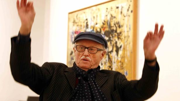 Maler Hans Staudacher in der Wiener Galerie Hilger am 11.1.2013, kurz vor seinem 90. Geburtstag.