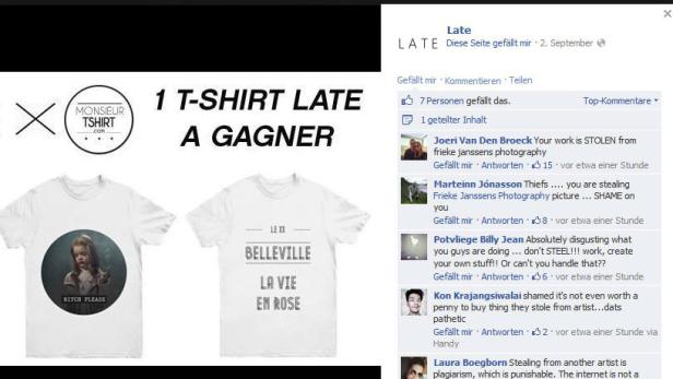 Zwei T-Shirts, eines mit einem Mädchen, das eine Zigarette raucht, und eines mit der Aufschrift „Le XI Belleville La Vie En Rose“.