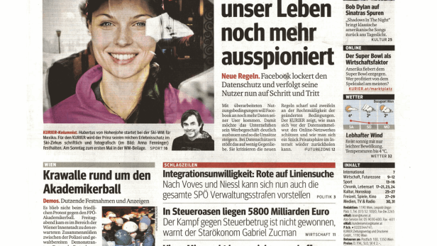 Schlagzeile vom 31.01.2015Jetzt wird unser Leben noch mehr ausspioniertKurier