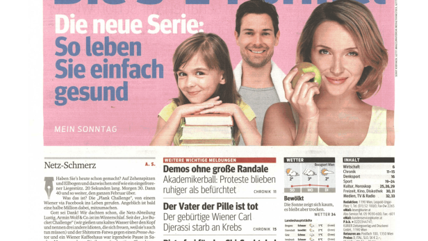 Titelseite der Zeitung „Kurier am Sonntag“ vom 1. Februar 2015 mit verschiedenen Artikeln und Anzeigen.