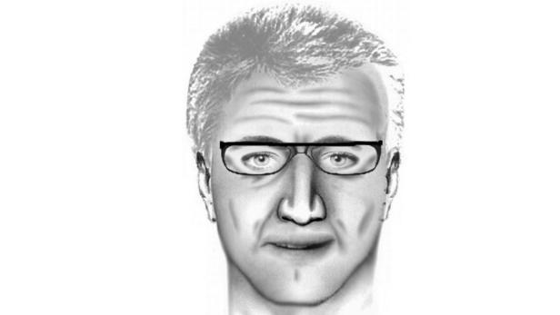 Eine Phantombildzeichnung eines Mannes mit Brille.