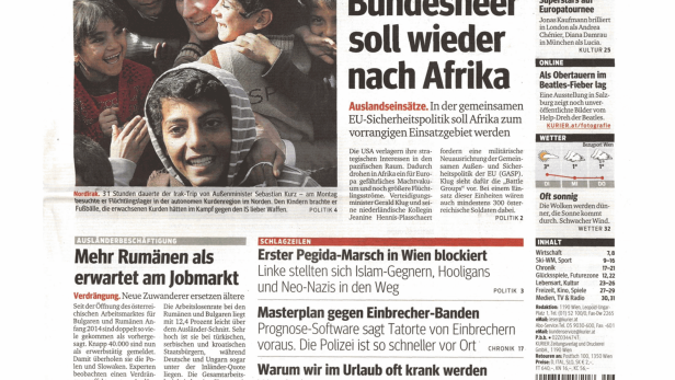 Titelseite der Zeitung „Kurier“ vom 3. Februar 2015.