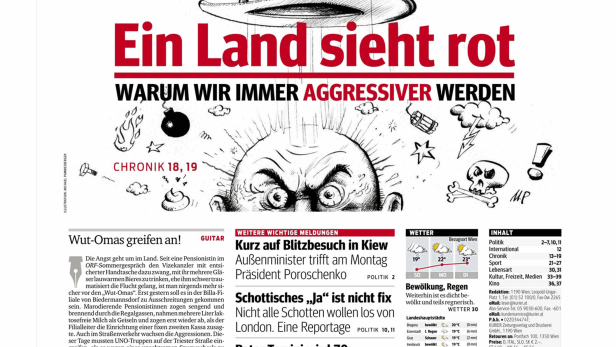 Titelseite des Kurier am Sonntag mit einem Artikel über zunehmende Aggressivität.