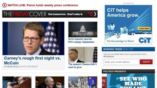 Die Startseite der Politico-Website mit Schlagzeilen und Artikeln.