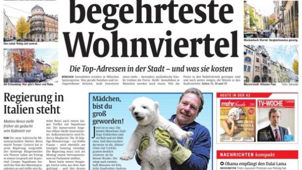 Titelseite der Abendzeitung vom 22./23. Februar 2014 mit Artikeln zu verschiedenen Themen.