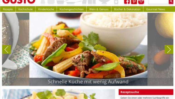 Ein Gericht mit Reis, Gemüse und Fleisch wird auf der Webseite „Gusto“ präsentiert.