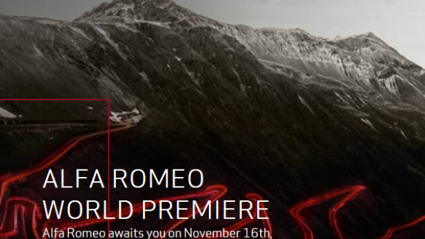 Alfa Romeos Weltpremiere vor einer Bergkulisse am 16. November.