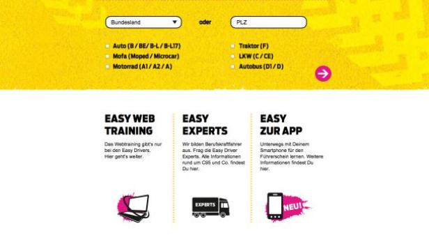 Die Webseite von Easy Drivers mit Informationen zum Führerschein.