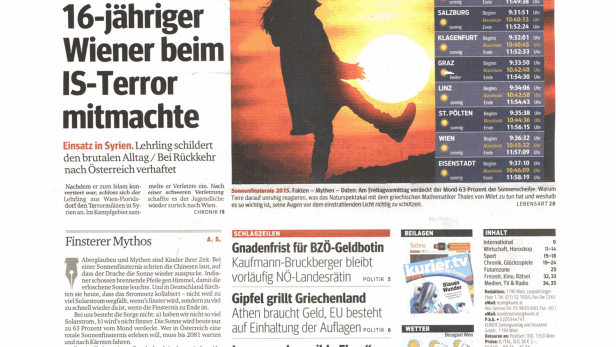 Schlagzeile vom 20.03.2015Wie ein 16-jähriger Wiener beim IS-Terror mitmachteKurier