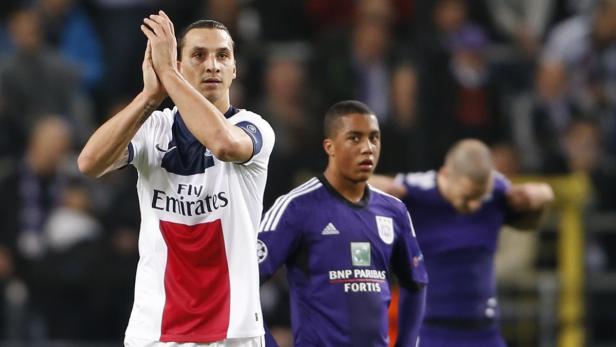 Paris Saint-Germain's Ibrahimovic celebrates after