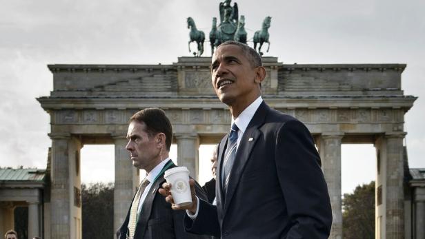 Pause vor dem Brandenburger Tor: Der einzige öffentliche Auftritt Obamas