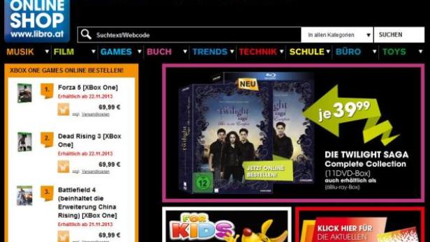Webseite des Libro Online Shops mit Angeboten für Filme, Spiele und mehr.