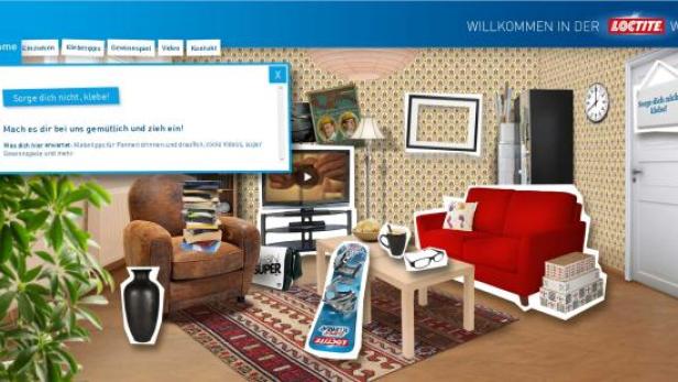 Ein Wohnzimmer im Stil einer WG, dekoriert mit Loctite-Produkten.
