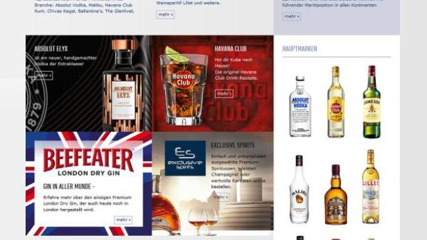 Die Website von Pernod Ricard Austria mit verschiedenen Spirituosenmarken wie Absolut Vodka und Havana Club.