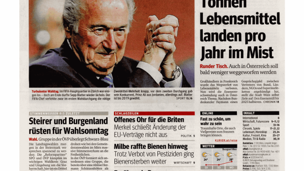 Schlagzeile vom 30.05.2015Eine Million Tonnen Lebensmittel landen pro Jahr im MistKurier