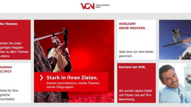 Die Webseite der Verlagsgruppe VGN mit verschiedenen Themenbereichen und Angeboten.