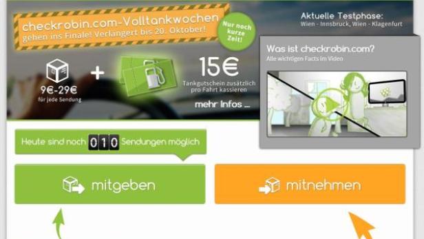 Die Webseite checkrobin.com wirbt mit einer "Volltankwochen"-Aktion und zusätzlichen Tankgutscheinen.