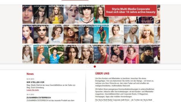 Eine Collage von Magazincovern mit dem Schriftzug „active beauty“ der Styria Multi Media Corporate.