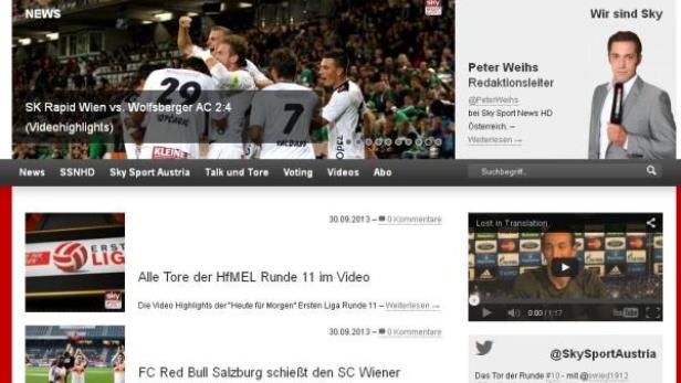 Screenshot der Sky Sport Austria News-Blog-Webseite.