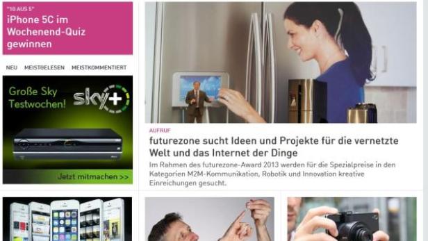 Screenshot der Webseite futurezone.at mit Artikeln zu Technologie und digitalem Leben.