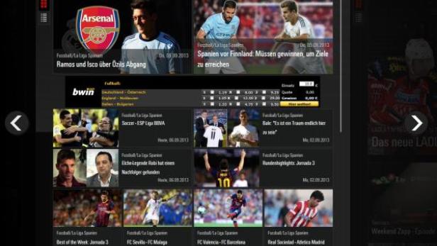 Ein Screenshot der LA1.tv Webseite mit Fußball-Nachrichten und Spielergebnissen.