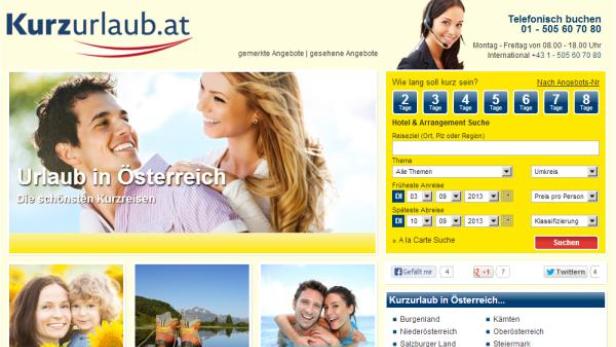 Die Webseite Kurzurlaub.at mit Angeboten für Kurzreisen in Österreich.