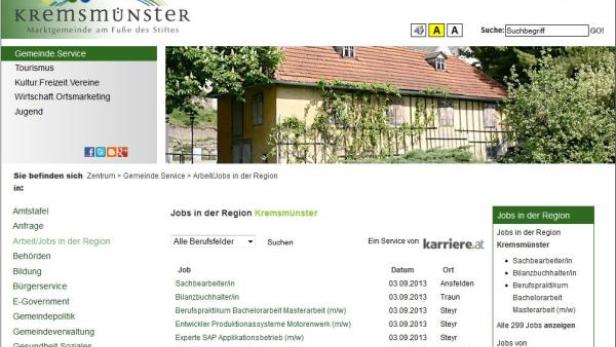 Die Webseite der Marktgemeinde Kremsmünster mit Informationen zu Jobs in der Region.