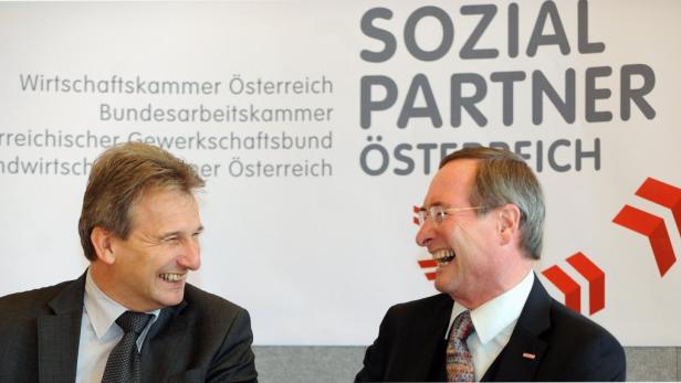 Zufrieden: ÖGB-Präsident Erich Foglar (li.) und Wirtschaftskammer-Präsident Christoph Leitl