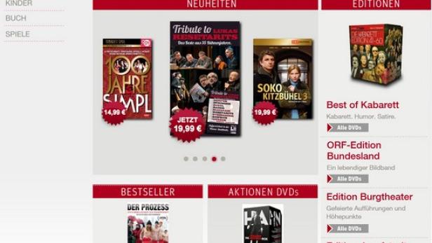 Die Webseite des Kurier Shopwelt mit DVDs und CDs im Angebot.